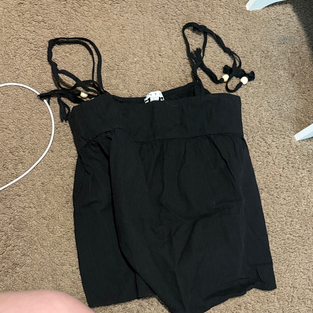 Black Sleeveless Top with Tie Straps